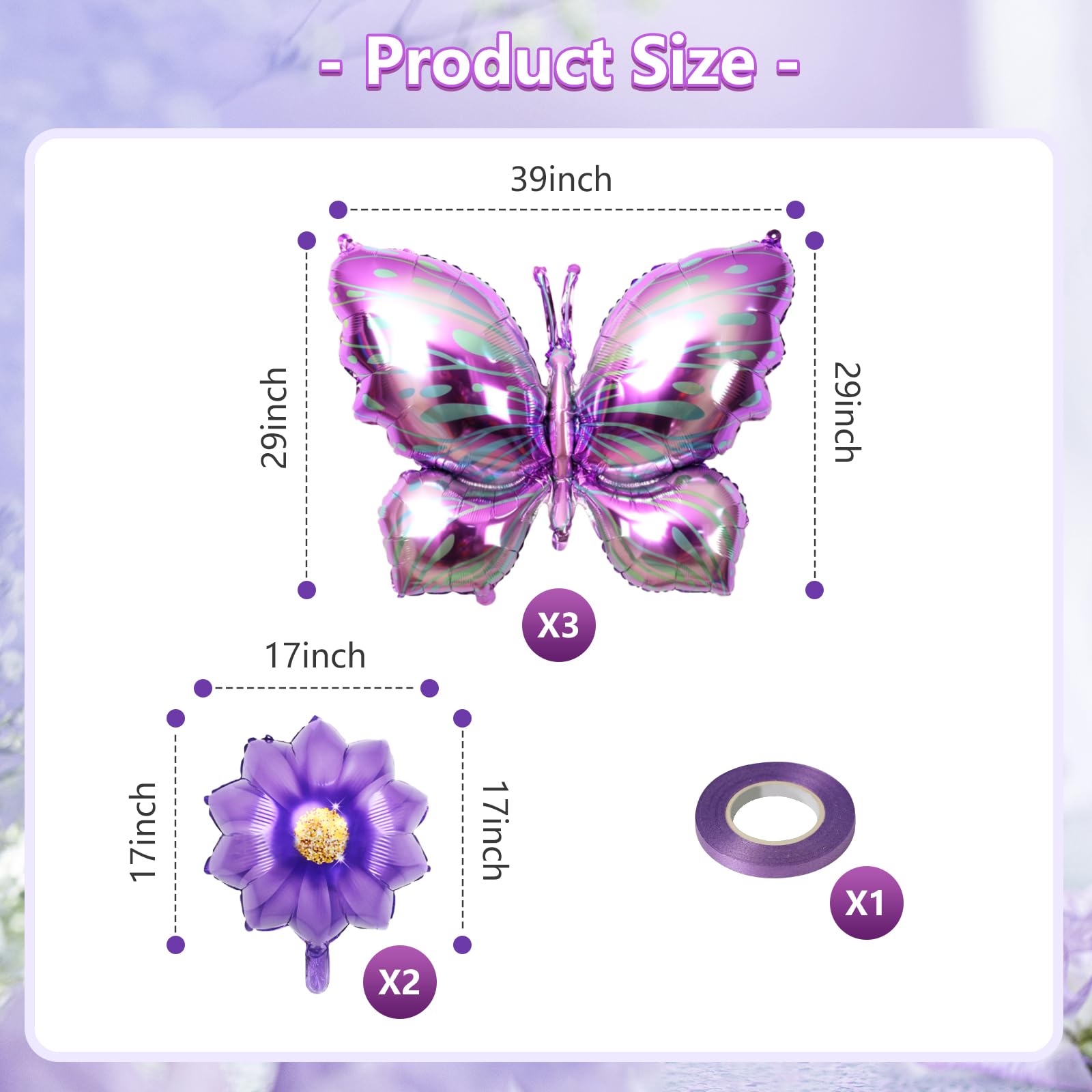 5 PCS Butterfly Balloons Decoration With Purple Flowers Balloons Purple Butterfly Balloon Butterfly Birthday Balloons Decoration for Garden Butterfly Themed Party Wedding Baby Shower Birthday Party