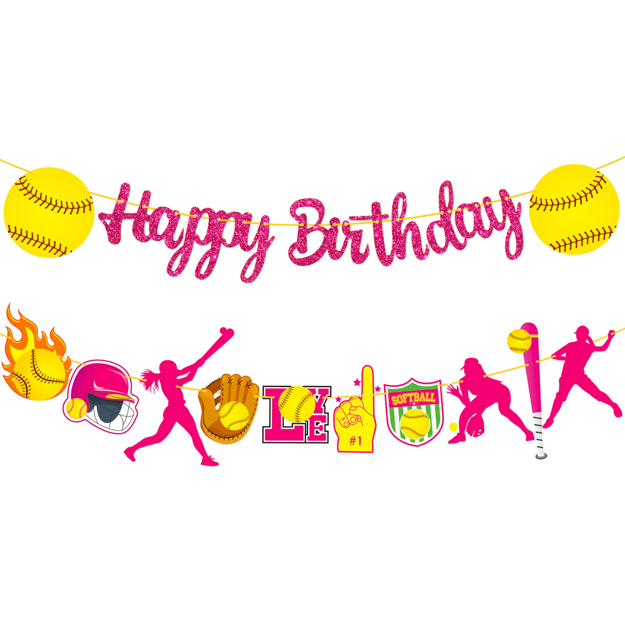 Softball Happy Birthday Banners Softball Birthday Party Decoration Softball Themed Party Cutout Banners for Girls Softball Baby Shower Decoration Sport Party Supplies