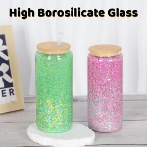 Maucircol 20 Oz Snow Globe Tumbler, 4 Pack Pre-Drilled Sublimation Glass Cup For Glitter Snow Globe Diy, Double Wall Sublimation Glass Tumbler