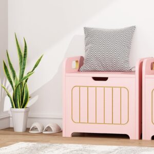 Aenuert Kids Storage Chests & Trunks Pink Toy Storage Chests, Small Cube Storage Box Organizer,Wooden Storage Bin With Handle For Store Toy Books Clothes,Small Square Nightstand For Entryway,Bedroom