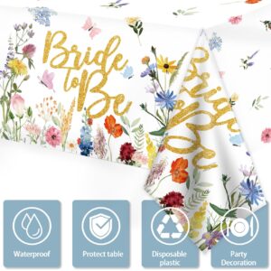 Bride to Be Floral Tablecloth, 3Pcs Bridal Shower Table Covers, Bride To Be Wedding Shower Decorations Wildflowers Disposable Bride To Be Table Cloth for Bride Wedding Engagement Party 108*54in