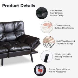 Hcore Convertible Couch, Memory Foam Futon Sleeper, Loveseat Sofa Bed Sofabed, Bright Black