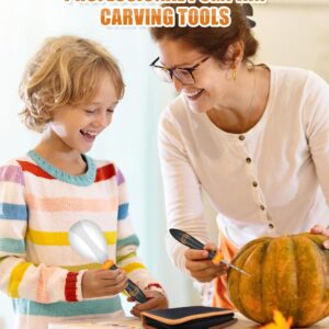 FUNNYB&G Pumpkin Carving Tools Kit Halloween - 16 PCS Professional Pumpkin Carving Set For Kids Or Adults - 8 PCS Stainless Steel Carving Tools Halloween Decoration Stickers and LED Pumpkin Lights