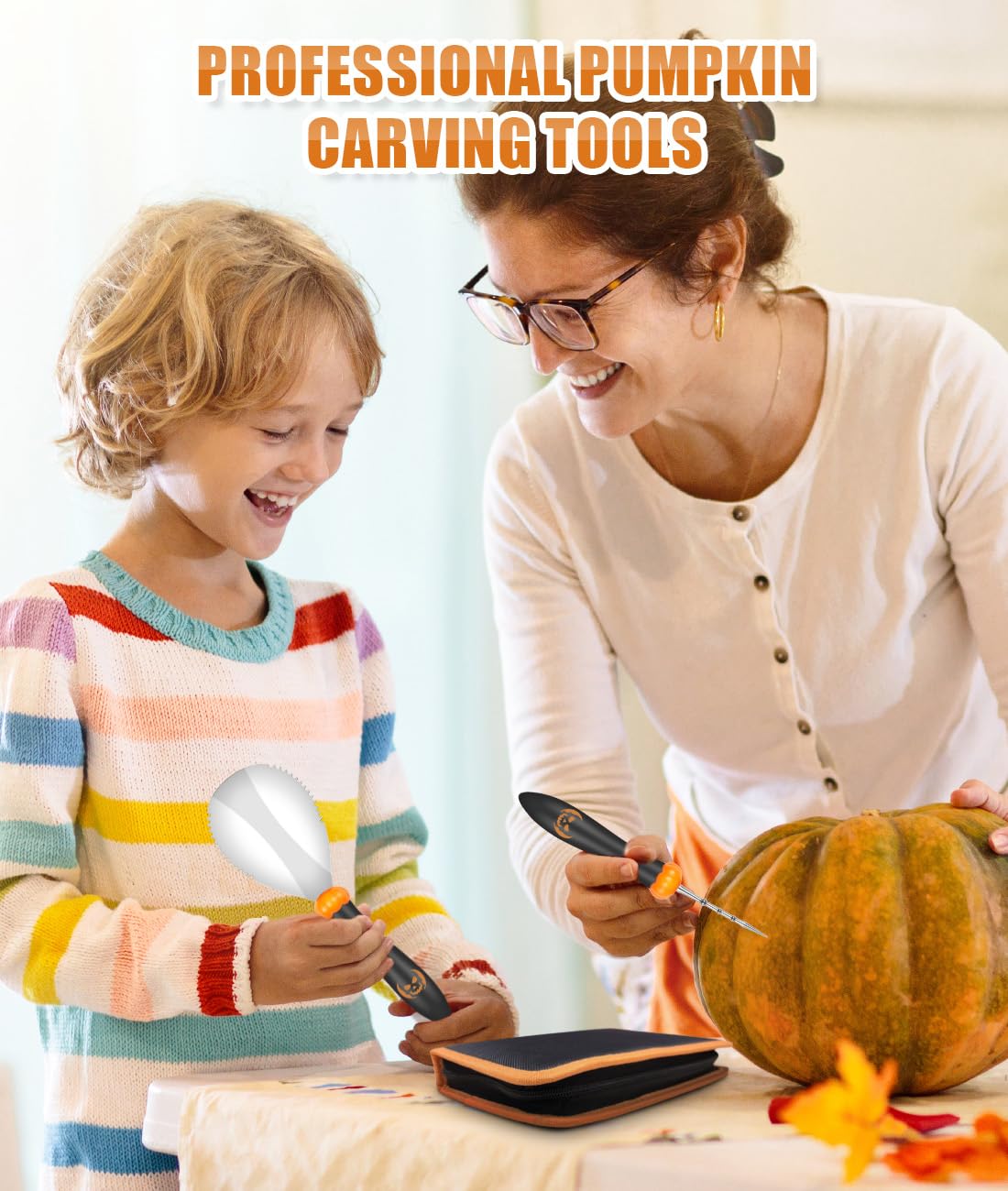 FUNNYB&G Pumpkin Carving Tools Kit Halloween - 16 PCS Professional Pumpkin Carving Set For Kids Or Adults - 8 PCS Stainless Steel Carving Tools Halloween Decoration Stickers and LED Pumpkin Lights