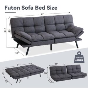 Hcore Convertible Memory Foam Bed Couch,Futon Loveseat Sleeper Sofa Sofabed, Standard Grey