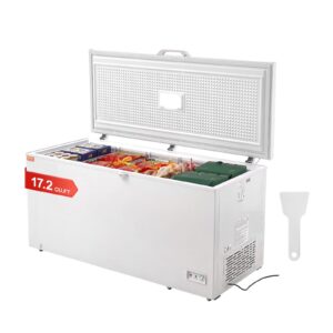 vevor chest freezer, 17.2 cu.ft / 488 l large deep freezer & 4 removable baskets, freestanding top open door commercial chest freezers with locking lid, 7-level adjustable temp, led lighting, 6 wheels