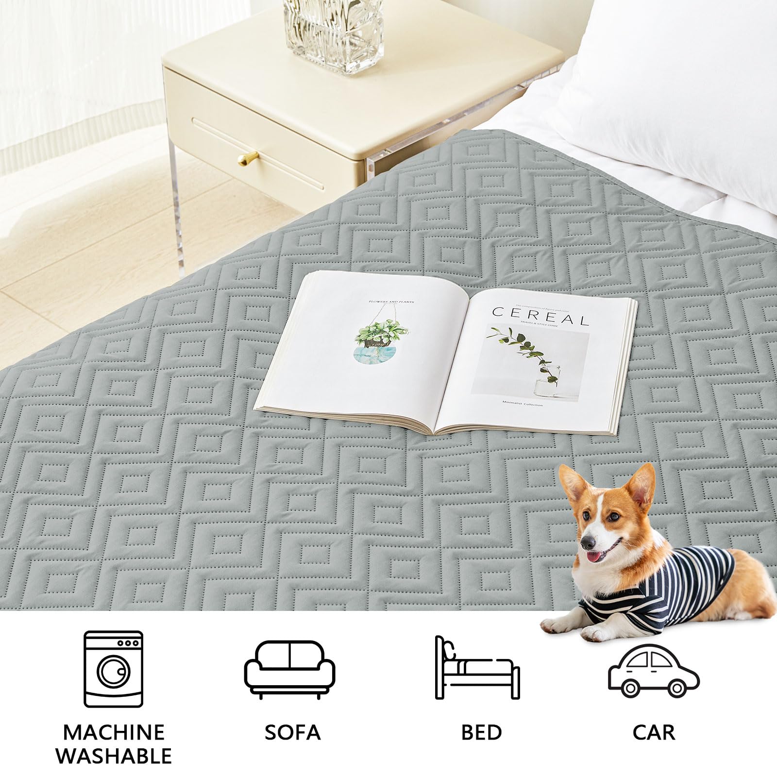 hyha Waterproof Dog Blanket, Soft Dog Bed Cover Pet Blankets, Waterproof Sofa Couch Cover for Dogs Washable, Reversible Pet Couch Covers for Sofa Furniture (30x70 Inch, Grey/Dark Grey)