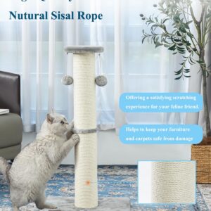 Kilodor 34Inch Tall Cat Scratching Post,4.3Inch Diameter Large Sisal Cat Scratch Post with Ball, Sturdy and Durable Cat Scratcher for Indoor Cats Adults Grey