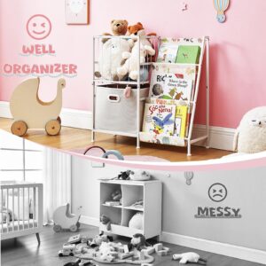 Kids Bookcase Stuffed Animal Storage, 3 Tier Kids Bookshelf and Toy Storage Organizer with Toy Box for Toddler Kids Rooms, Bedroom, Playroom, Nursery, Montessori Baby Toddler