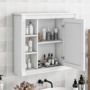 Merax Medicine Cabinet with Mirror, Wall Mount Bathroom Cabinet 35" x 28" Over Toilet Storage Cabinet Organizer with Door and Open Shelves, Mirrored Bathroom Wall Cabinet