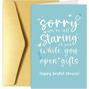 chenive funny bridal shower card for bride to be, happy bridal shower card for friend bestie sister, sorry we're all staring at you while you open gifts