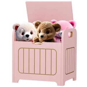 Aenuert Kids Storage Chests & Trunks Pink Toy Storage Chests, Small Cube Storage Box Organizer,Wooden Storage Bin With Handle For Store Toy Books Clothes,Small Square Nightstand For Entryway,Bedroom