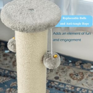 Kilodor 34Inch Tall Cat Scratching Post,4.3Inch Diameter Large Sisal Cat Scratch Post with Ball, Sturdy and Durable Cat Scratcher for Indoor Cats Adults Grey