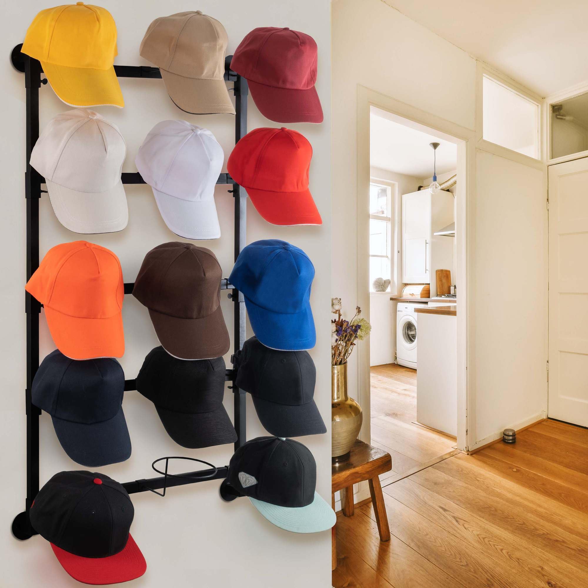 AQAREA Hat Rack Wall Storage for Closet: Hat Storage Hanger Wall Mount for Baseball - Bedroom Cap Display Organization - 5 Layer