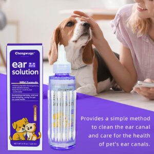 Chongwuge Pets Ear Cleaner for Dogs & Cats, Alleviate Infections, Deodorizing and Itchy, Clean Wax, Mild and Non-irritating, Care for Pet, with 20 Cotton Swabs, 4 fl oz