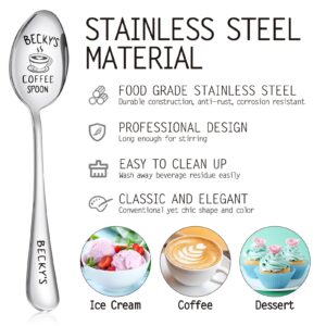 Angirlish Personalized Coffee Spoons, Engraved Name Stainless Steel Spoons, Coffee Tea Lover Gifts for Husband Wife Couple, Birthday Anniversary Christmas Gifts, Mirror Finished & Dishwasher Safe