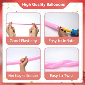 100 Pack 260 Long Balloons Twisting Animal Rainbow Balloons Kit with Pump Thickening Latex Modeling Long Skinny Clown Balloons for Balloon Animals Shape Birthday Weddings Party Decoration Ballon Arch