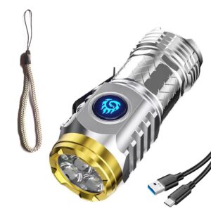 flashlight with 5 modes, powerful flashlights high lumens with eye lens, tactical flashlight waterproof, adjustable brightness flash light for outdoor, emergency, led mini camping lights (silver)