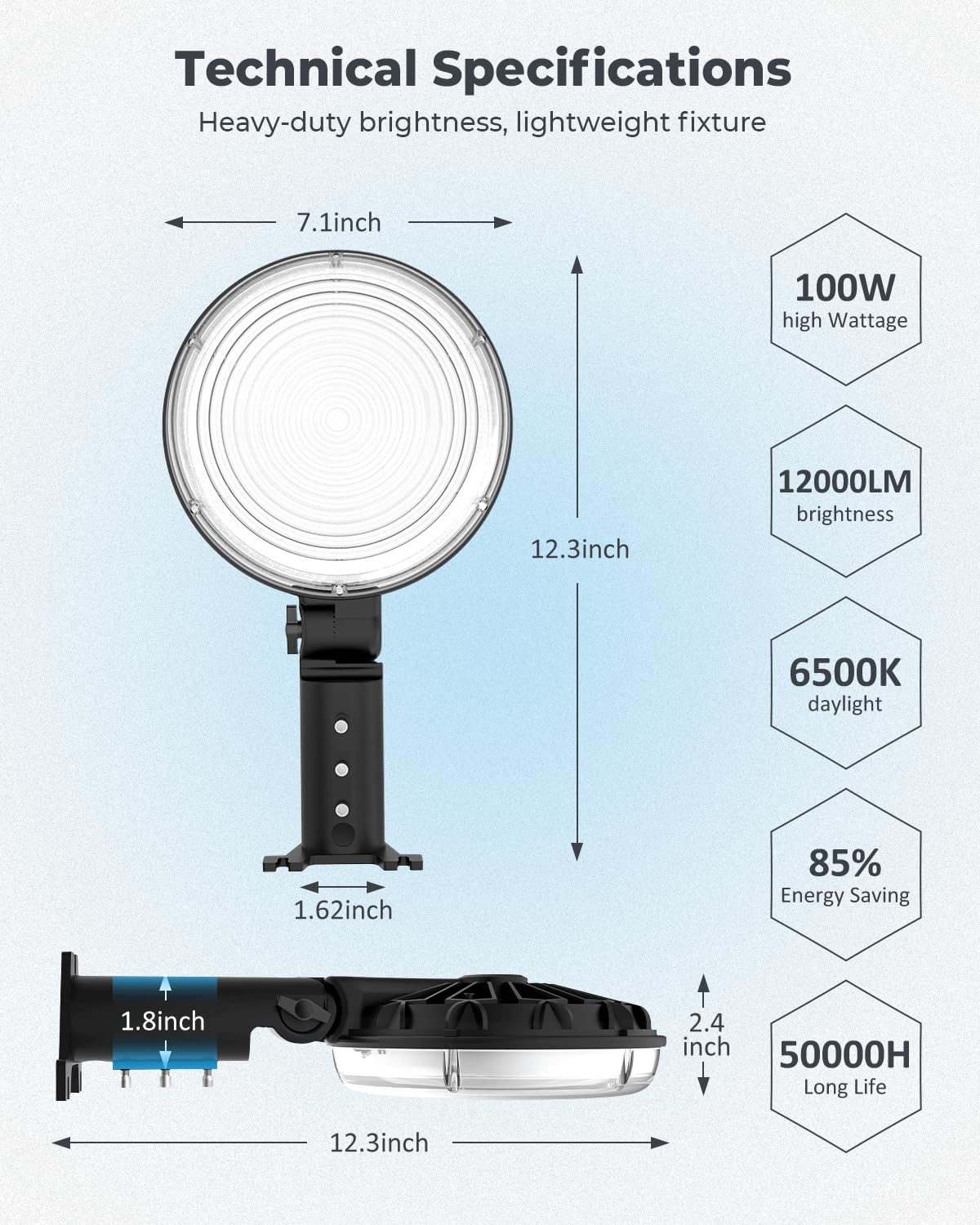 AGranTOP LED Barn Light, 12000LM Dusk to Dawn Outdoor Lighting with Photocell Adjustable Angle 100W 6500K Daylight IP66 Waterproof Street Light for Barn/Yard/Garage/Security