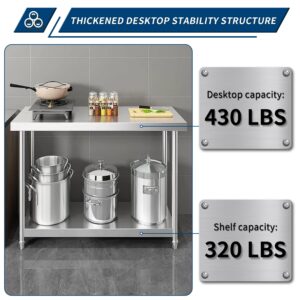 QFBXG NSF Commercial Stainless Steel Worktable - 24 x 30 Inches with Undershelf, Heavy Duty Prep Table for Restaurants, Homes, and Hotels - Ideal for Christmas Prep.