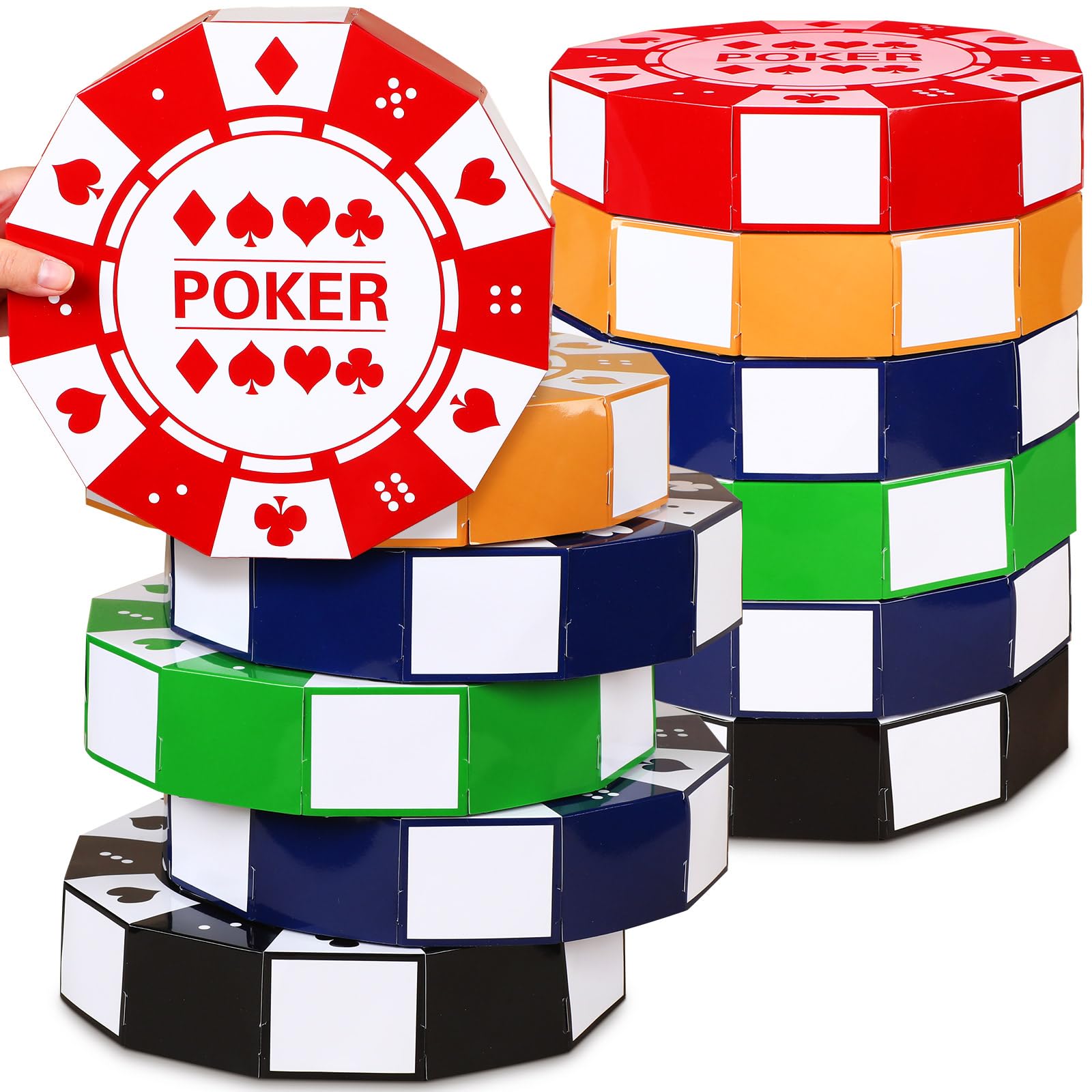 PullCrease 12 Pcs Large Poker Chip Favor Boxes 9 Inch Casino Themed Party Decorations Giant Chip Table Centerpiece for Game Night New Year Prom Casino Birthday Party Supplies