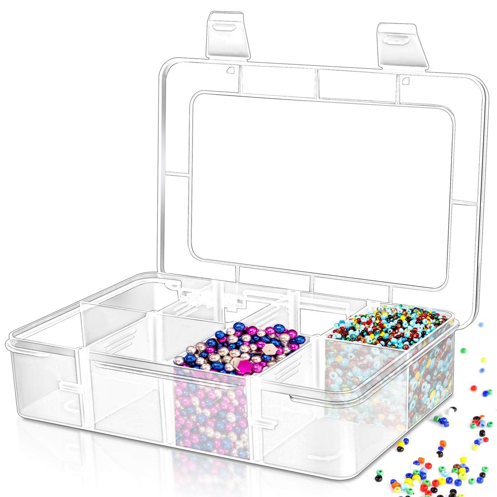 WYOMER 8 Grids Bead Organizers and Storage Box, Plastic Organizer Box with Removable Board Dividers, Box Organizer for Jewelry or Tackle Electronics Small Parts (1)