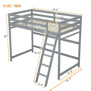 Bellemave Twin Size Loft Bed with Ladder, Wooden Loft Bed for Kids Teens, Loft Bed for Girls, Boys, Gray