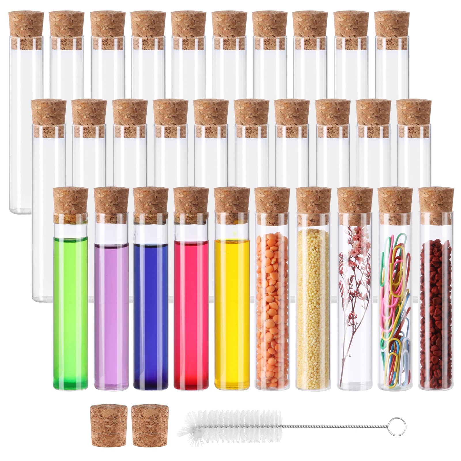 Miukada 25ml Glass Test Tubes with Cork Stoppers 30 Pack, 20x100mm Flat Bottom Plant Propagation Tubes, Small Clear Test Tubes for Shots, Ants, Lab, Scientific Experiments