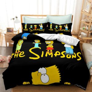 jewoss cartoon duvet cover set printed bedding quilt cover for bedding decro,pillowcases simpsons ultra soft microfiber hidden zipper bed cover 3pcs(twin), style3