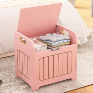 aenuert kids storage chests & trunks pink toy storage chests, small cube storage box organizer,wooden storage bin with handle for store toy books clothes,small square nightstand for entryway,bedroom