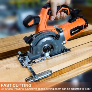 KAYRAIN Electric Circular Saw Mini Circular Saw with Blades (5”) Compact Hand Saw Max Cutting Depth 1-7/8'' (90°), Rubber Handle, 10 Feet Cord, Fit for Wood Soft Metal Plastic Cuts