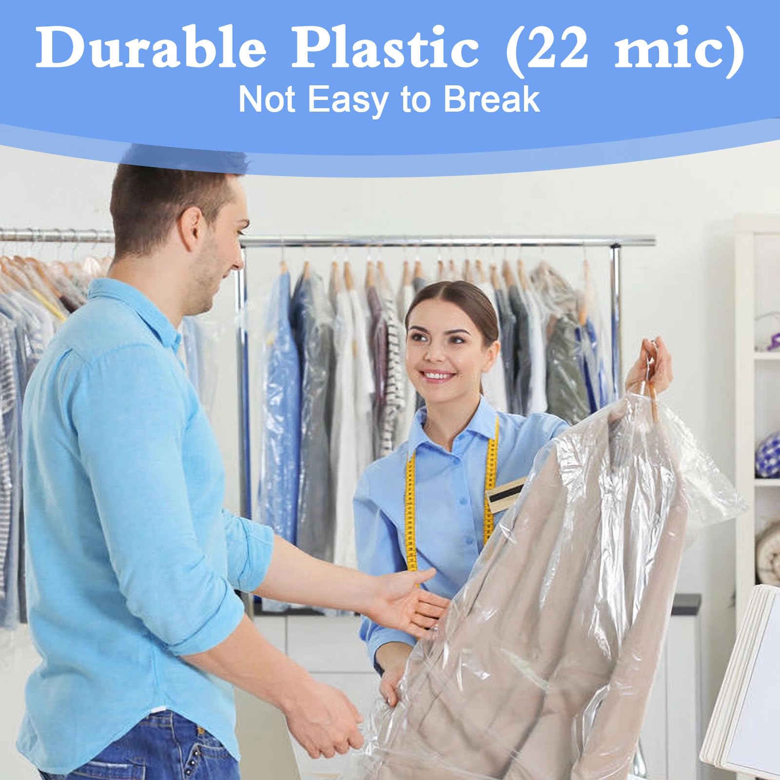 50 Pack Plastic Garment Bags Roll, 60x90 cm Dry Cleaner Bags Plastic Clear, Dust-proof Plastic Garment Bags for Dry Cleaner, Home Storage, Travel, Moving