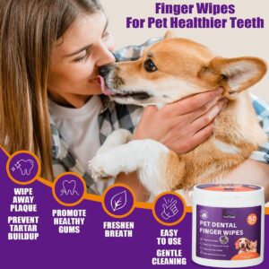 WALLZON Teeth Cleaning Finger Wipes for Dogs & Cats, Soft Pet Dental Care Wipes, Disposable Pet Tooth Brushing Wipes, Gentle Cleaning & Gum Care Finger Pet Wipes (100 Wipes)