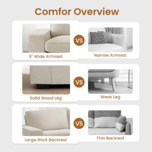 COHOME 89" Loveseat Couch, Chenille Upholstered Comfty Couch with Removable Covers Wide Armrest,Morden Deep Seat Couch for for Living Room,Beige