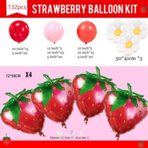 Yeewaka Strawberry balloon garland arch kit 130pcs Red Pink with Strawberry and Daisy mylar balloon for girl baby shower berryfirst 1st birthday Two sweet groovy theme Birthday decorations