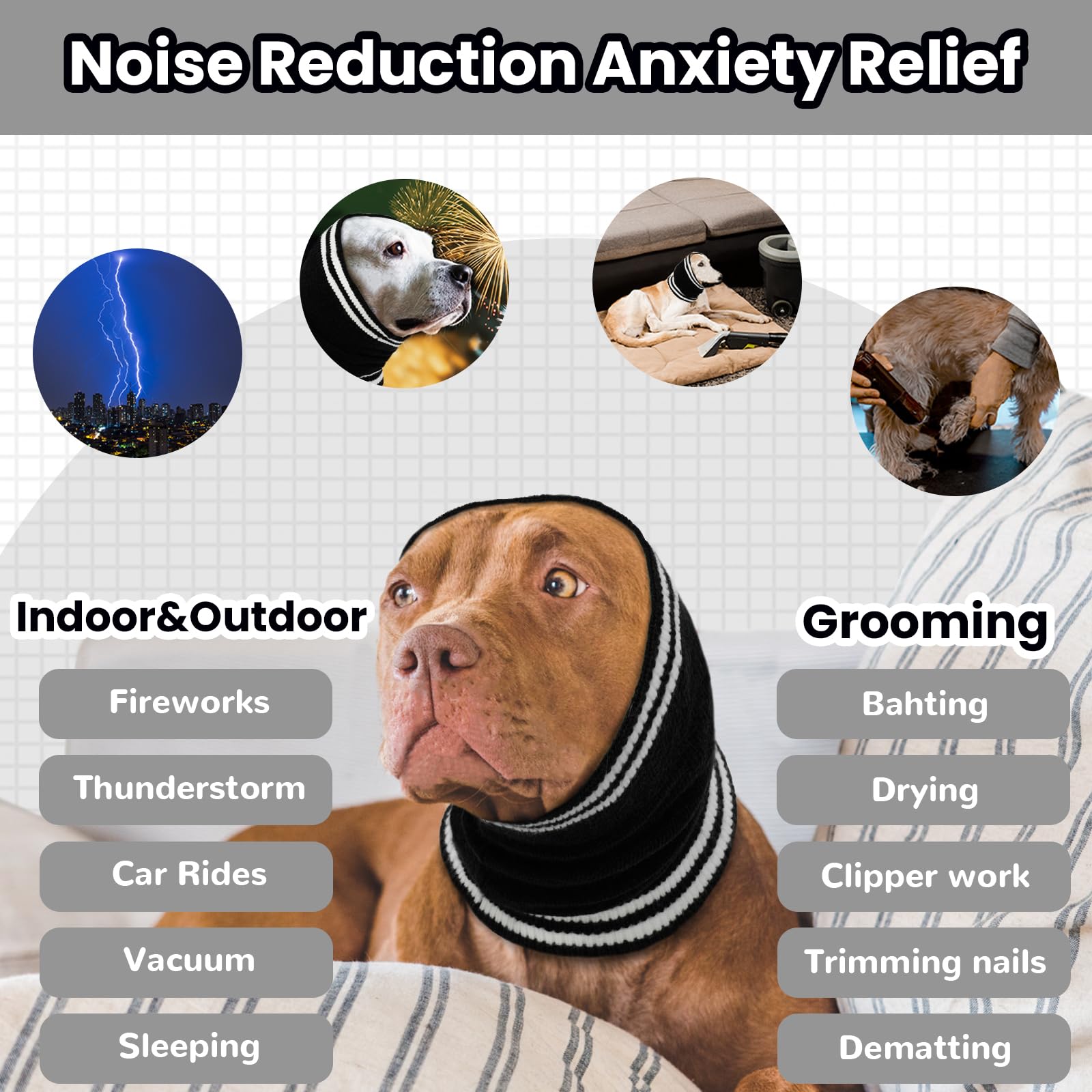 Nanaki Dog Ear Covers for Noise Bath No Shake Ear Wraps for Dogs Hematoma Dog Fireworks Anxiety Relief Calming Hoodie Dog Grooming Ear Cover Quiet Dog Head Wrap Force Drying Thunderstorm Ears for Dogs