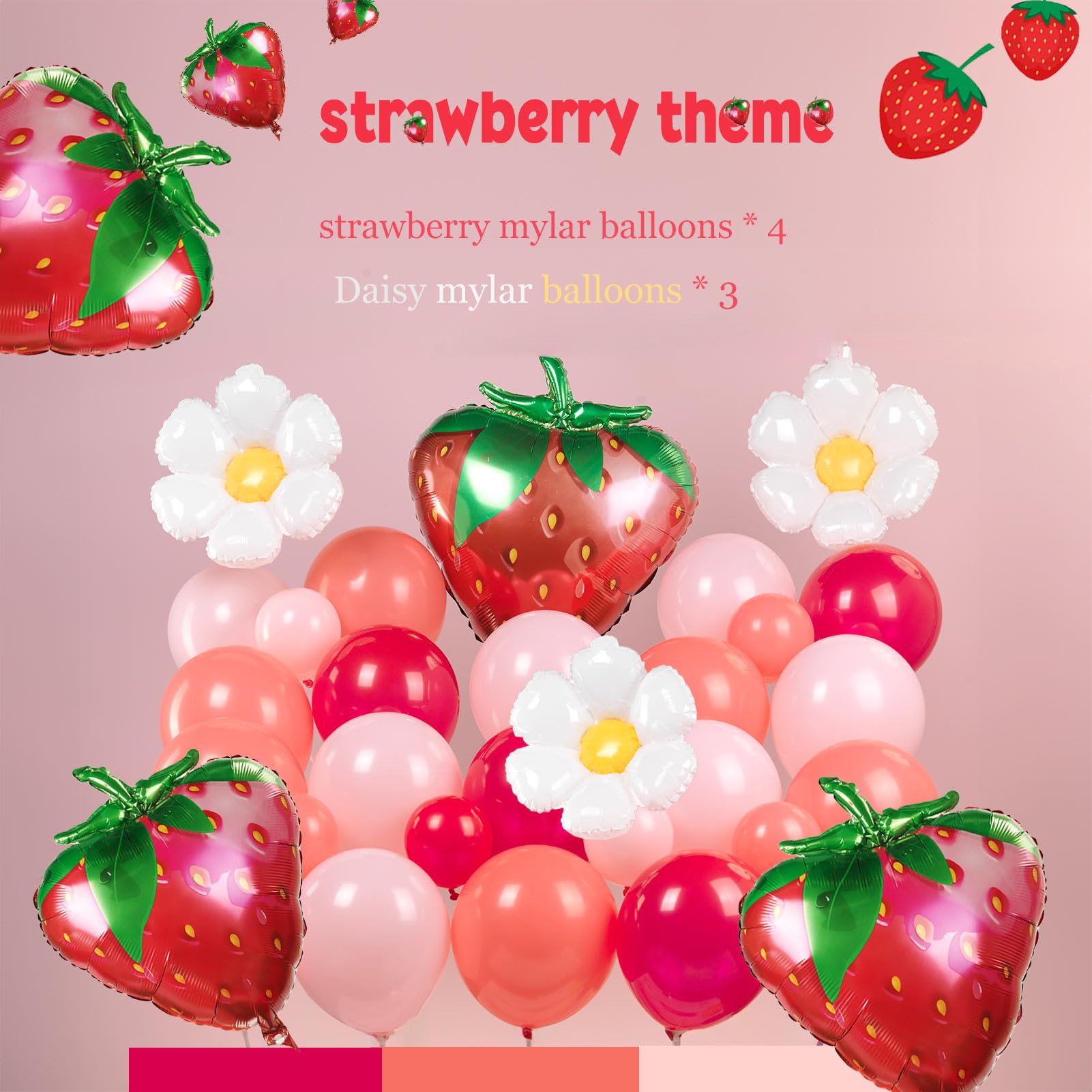 Yeewaka Strawberry balloon garland arch kit 130pcs Red Pink with Strawberry and Daisy mylar balloon for girl baby shower berryfirst 1st birthday Two sweet groovy theme Birthday decorations