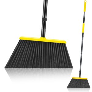 jehonn outdoor broom heavy duty with 55 inches long handle, household collapsible angle brush for sweeping indoor kitchen patio shop outside garage lobby garden deck hardwood floors (yellow)