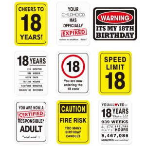 wernnsai 18th birthday party decorations - 9pcs wall signs funny tags for teens 18 years old party decor 18th party banner table centerpieces door wall windows signs picture props for boys girls