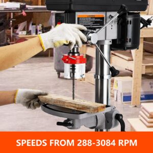 13 in Floor Drill Press, 7.5 Amp 120V, 288-3084 RPM Variable Speed Cast Iron Bench Drill Press, 0-45° Tilting Worktable, Tabletop Drilling Machine for Wood Metal