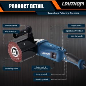 LDHTHOPI 1800W Burnishing Polishing Machine, 110V Handheld Electric Stainless Steel Polisher, 8 Variable Speed, 3100RPM for Metal, Stainless Steel, Wood