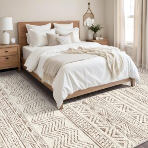 Moroccan 9x12 Washable Area Rug: Large Soft Farmhouse Washable Rugs for Living Room Bedroom Modern Machine Non-Slip Neutral Geometric Indoor Floor Carpet for Home Office