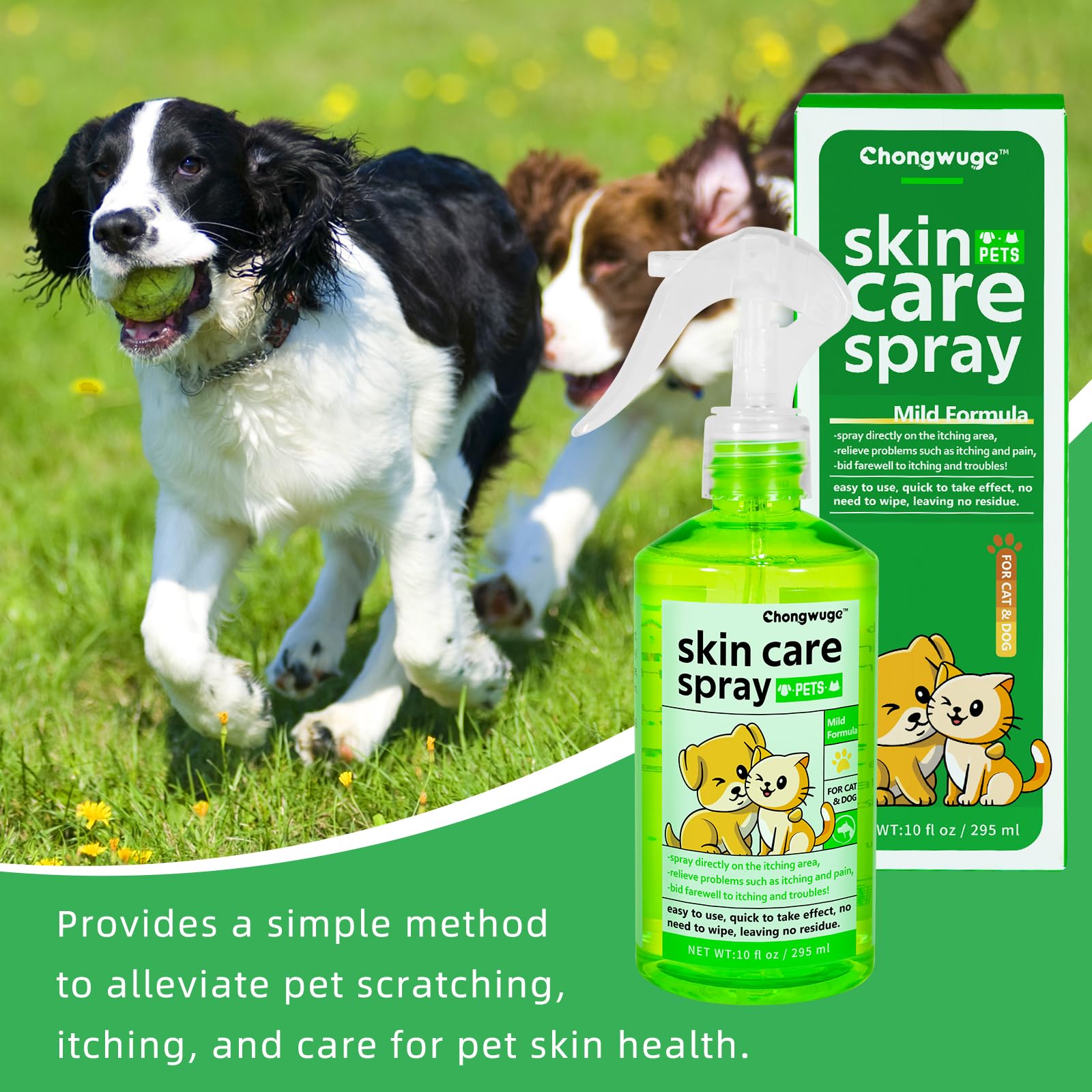 Chongwuge Pets Wound Care Spray for Dogs & Cats, Allergy Relief, Relieve Itching and Pain, Healing Wounds, Mild Formula, Spray-on Easy to Use, 10 fl oz