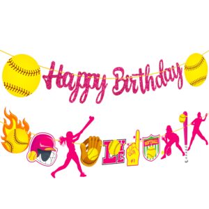 Softball Happy Birthday Banners Softball Birthday Party Decoration Softball Themed Party Cutout Banners for Girls Softball Baby Shower Decoration Sport Party Supplies