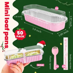 NPLUX 50 Pack Mini Cake Pans with Lids and Spoons Rectangular Aluminum Foil Baking Pans Mini Cheesecake Containers(6.8oz)