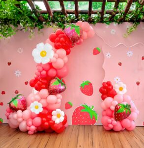 yeewaka strawberry balloon garland arch kit 130pcs red pink with strawberry and daisy mylar balloon for girl baby shower berryfirst 1st birthday two sweet groovy theme birthday decorations