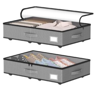 ee-roomworld under bed storage with wheels, no assemble required 5.5 inches height grey under bed storage bins,low profile rolling under bed shoe storage containers，dorm under bed storage drawers