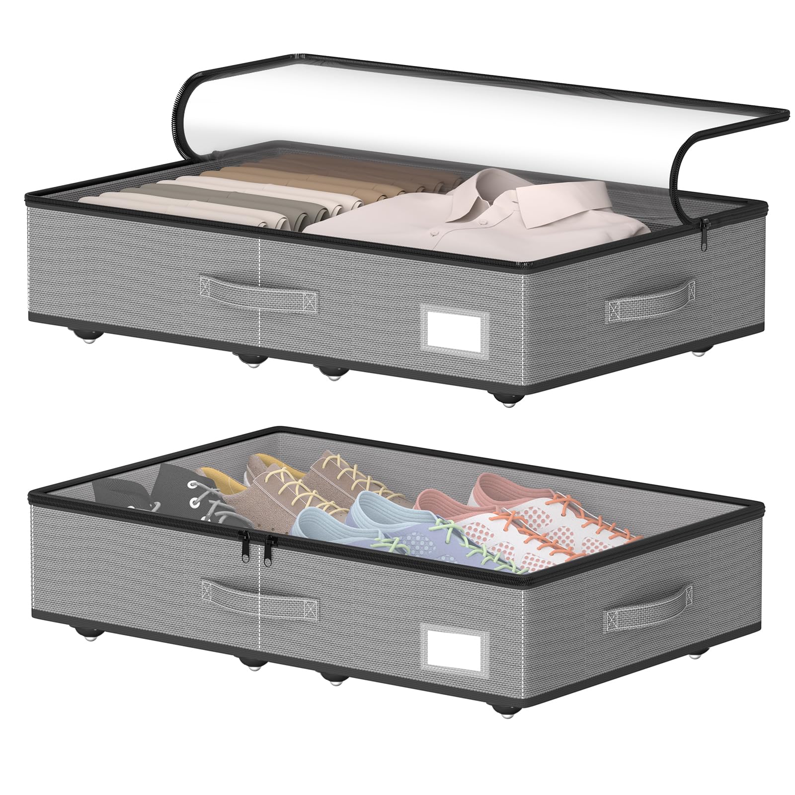 EE-RoomWorld Under Bed Storage with Wheels, No Assemble Required 5.5 inches height grey under bed storage bins,Low Profile Rolling Under bed Shoe Storage containers，dorm under bed storage drawers