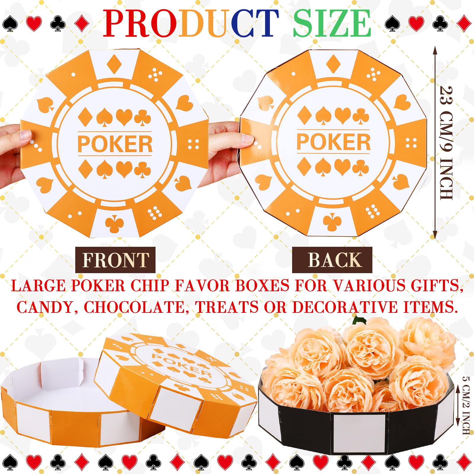 PullCrease 12 Pcs Large Poker Chip Favor Boxes 9 Inch Casino Themed Party Decorations Giant Chip Table Centerpiece for Game Night New Year Prom Casino Birthday Party Supplies