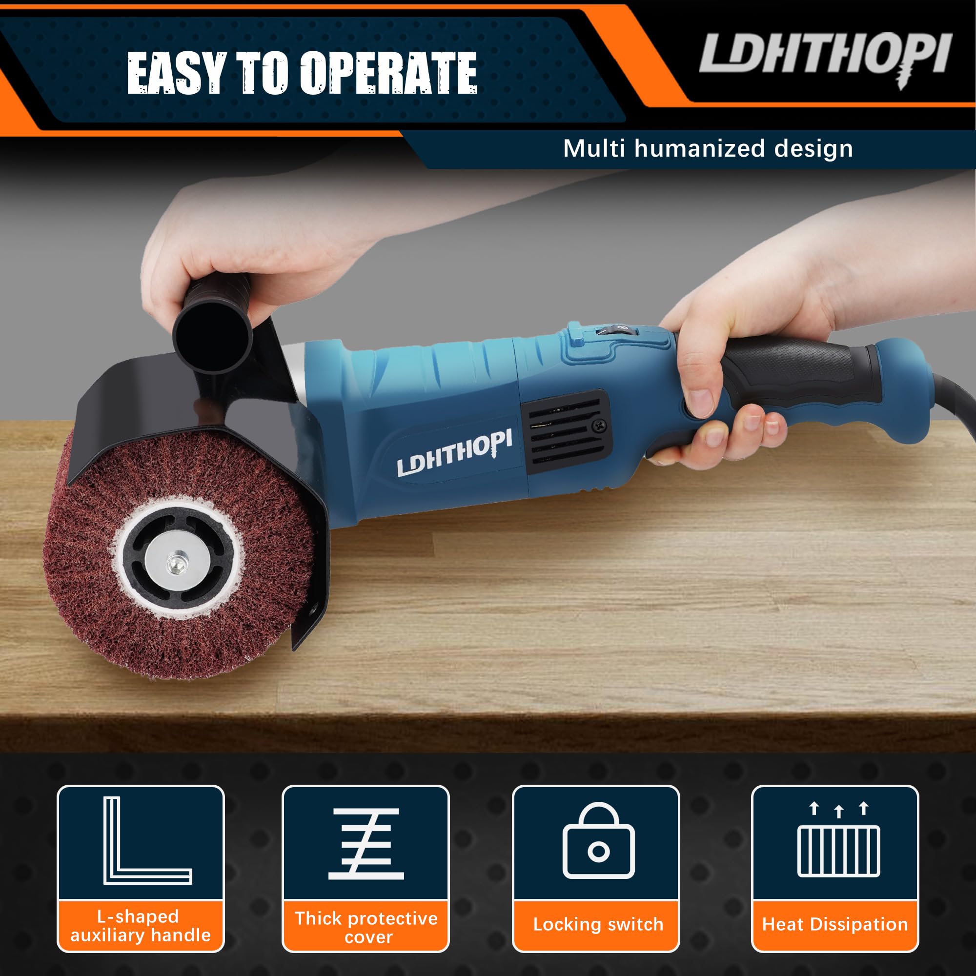 LDHTHOPI 1800W Burnishing Polishing Machine, 110V Handheld Electric Stainless Steel Polisher, 8 Variable Speed, 3100RPM for Metal, Stainless Steel, Wood